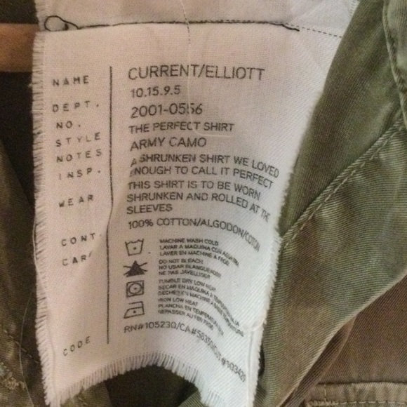 Current/ Elliot the Perfect Shirt Amy Camo button down. Size 3 or large - Picture 7 of 9